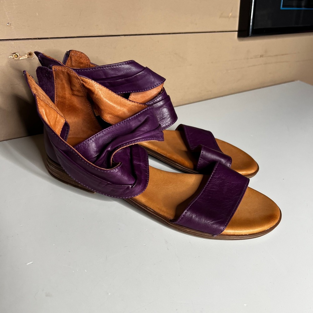 Miz Mooz Daphne Purple Leather Ankle Wrap Flat Sandals Size 42 IB20355